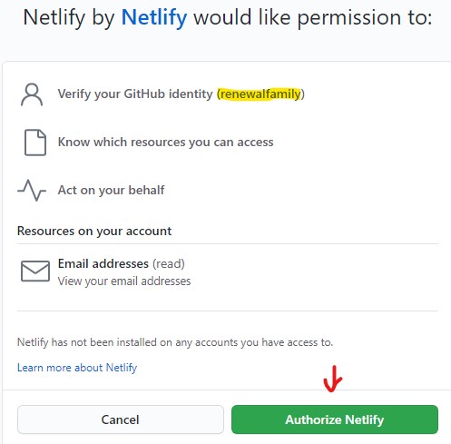 Netlify Request Github Permission