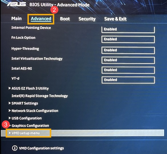 bios disble vmd