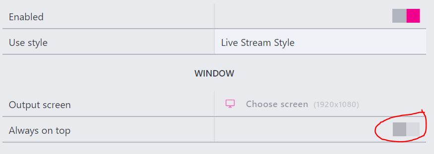 freeshow output livestream window setting